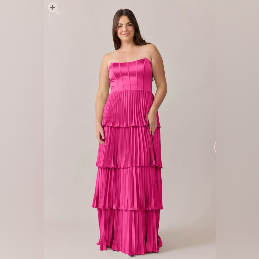 Revelry Collins Strapless Satin Pleated Pink Dress